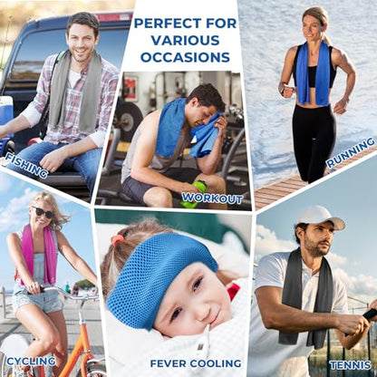 Sukeen 10 Pack Cooling Towels (40"x12"), Neck and Face, Microfiber Cool Towel, Soft Breathable Chilly Towel for Yoga, Golf, Gym, Camping, Running, Workout & More Activities - color: Lake Blue+dark Grey+pale Green+pink+black+blue+green+light Purple+dark Bl