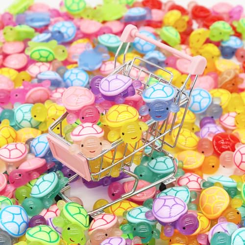 100 Pcs Mini Resin Turtles Luminous Tiny Sea Turtle Figures | Glow in the Dark Resin Animals, Small Plastic Ocean Animal, Garden Mini Turtle Figurines , Miniature Landscapes (10 Colors) - size: Mini