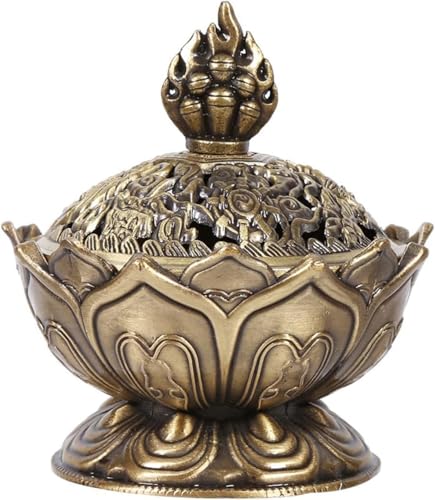 Lotus Incense Burner 2.7Inch Vintage Charcoal Incense Burner for Stick and Cone Incense for Home Office Decor Meditation and Spiritual Relaxation(Bronze Color)