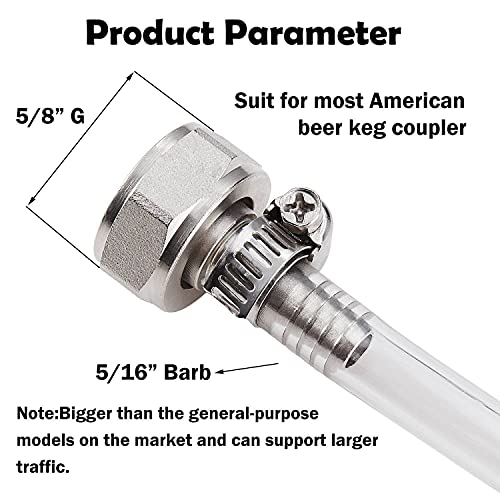 Kegerator Kit,5 Feet-Clear Vinyl Tubing Hose Stainless Steel Barb Fitting | LitKiwi Draft Beer Line with Connectors,5/16"ID 7/16"for Beer Tap Tower Keg Homebrewing - size: 5 Feet Tube & Fitting