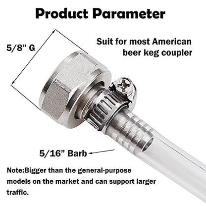 Kegerator Kit,5 Feet-Clear Vinyl Tubing Hose Stainless Steel Barb Fitting | LitKiwi Draft Beer Line with Connectors,5/16"ID 7/16"for Beer Tap Tower Keg Homebrewing - size: 5 Feet Tube & Fitting