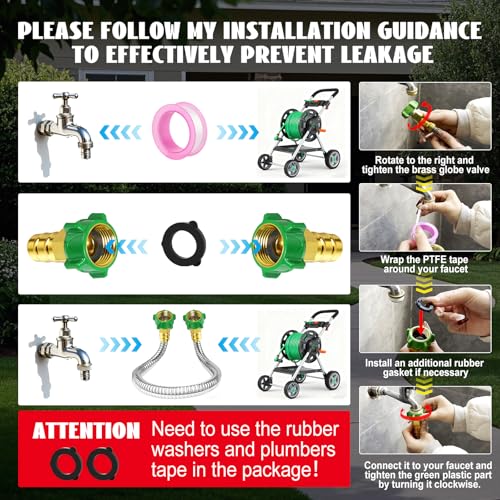 Female to Female Short Garden Hose Adapter 1FT,Hose Reel Connecting Hose | Stainless Steel Leader Hose Connector for Hose Reel,Flexible,Kink-Free & No Leak Outdoor Water Pipe Extension Adapter - size: 1FT