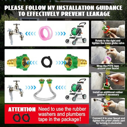Female to Female Short Garden Hose Adapter 1FT,Hose Reel Connecting Hose | Stainless Steel Leader Hose Connector for Hose Reel,Flexible,Kink-Free & No Leak Outdoor Water Pipe Extension Adapter - size: 1FT