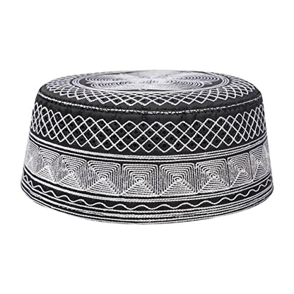 Muslim Prayer Kufi Hat for Men Boys Islamic Beanie Skull Cap Prayer Headwear Embroidery Kofia Topi Sun Hat Ramadan Eid Gift - color: White, Chain Embroidery