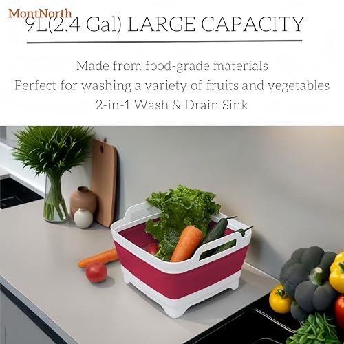 Collapsible Wash Basin 9L, Foldable Dish Tub with Drain Plug, Portable Collapsible Dish Basin, Camping Sink for Washing Dishes, Laundry & Kitchen Use (Viva Magenta) - color: Viva Magenta - Set of 1