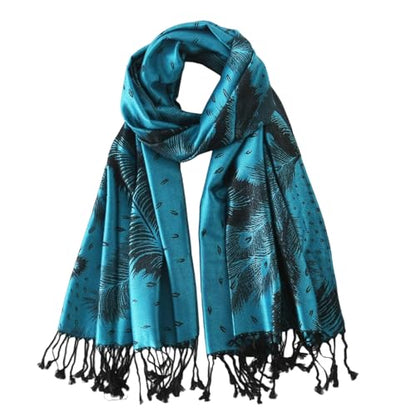 Reversible Paisley Pashmina Rave Scarf Shawl-Soft Silky Pashmina Wraps for Women Evening Dresses - color: D#.turquoise