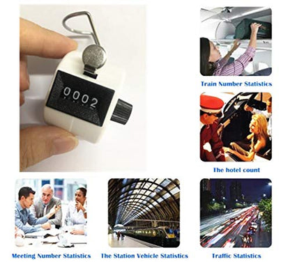 4 Digit Hand Tally Counter, Mechanical Lap Tracker Manual Clicker with Metal Finger Ring Hoop Holder - color: White