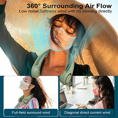 CIVPOWER Neck Fan: Portable Personal Neck Cooling Rechargeable Bladeless Fan - Hands Free 3 Speed 4000 mAh Battery USB Operated Wearable Headphone Design - Gift for Men Women Outdoor (Light Green) - color: Light Green
