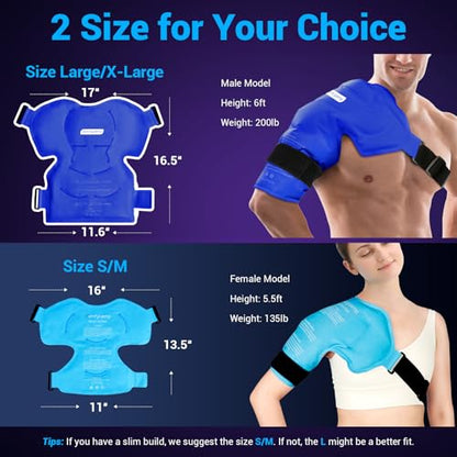 Comfytemp 숄더 아이스 팩 랩 로테이터 커프 테라피 (라지/XL) | FSA 적격 HSA, 부상을 위한 젤 아이스 팩 재사용 가능, 통증 완화, 회복을 위한 핫 콜드 압축 어깨 지지대, 다크 블루 - color: 다크 블루, size: 대형