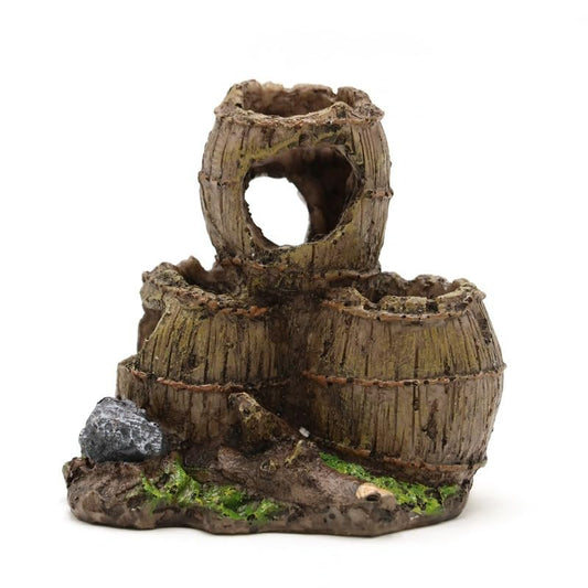 Resin Broken Barrel Aquarium Decoration, Stacked Barrels Ornament, Fish Tank Hideout, 10.5 x 7 x 10 cm