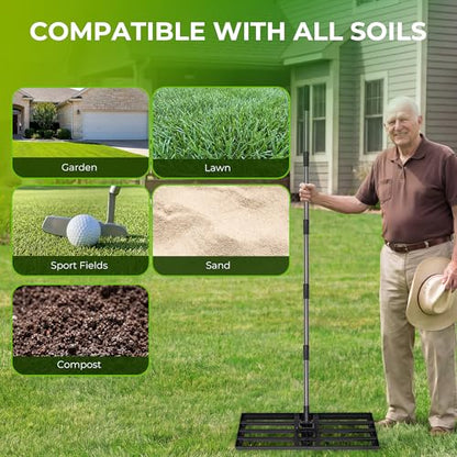 Walensee Foldable Split Lawn Leveling Rake, 30"x10" Heavy Duty Lawn Leveler Tool with 6.5FT Steel Handle, Levelawn Landscape Rake for Topdressing, Soil, Sand, Dirt, Backyard, Garden - size: 6.5FT 30"x10"