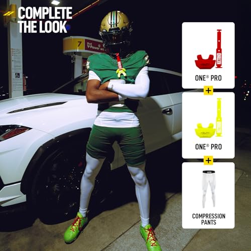 Nxtrnd One Pro Football Mouth Guard, Interchangeable Strap, Fits Adult & Youth (Neon Yellow) - color: Neon Yellow Pro