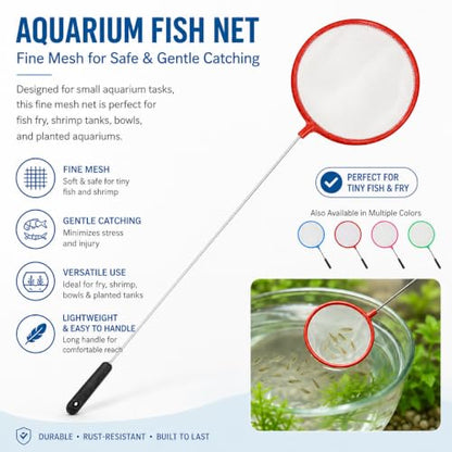 Aquarium Fish Net, 7.6 cm Fine Mesh, Small Tank Skimmer, with 23 cm Long Handle Aquarium Net Fine Mesh Small