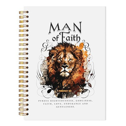 Lion Christian Notebook, 1 Timothy 6:11 Bible Journal, Faith Journal for Men Women, Church Notes Notebook, Man of Faith Religious Scripture Spiral Notebook, 5.5x8.3 - color: Floral Christian 16