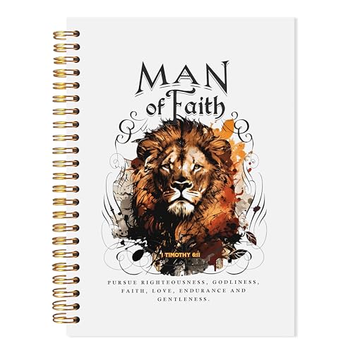 Lion Christian Notebook, 1 Timothy 6:11 Bible Journal, Faith Journal for Men Women, Church Notes Notebook, Man of Faith Religious Scripture Spiral Notebook, 5.5x8.3 - color: Floral Christian 16