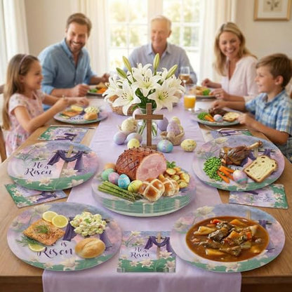 Dereinwo 50 Pcs Easter Large 12" x 10" Oval Paper Plates and Napkins Disposable Heavy Duty Paper Plates and Napkins for Easter Party Supplies - style: Easter