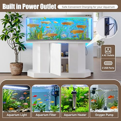 55-75 Gallon Fish Tank Stand with 4AC 2USB Outlet, Heavy Duty Aquarium Cabinet, 880LBS Capacity for Turtle Tank Reptile Terrarium, White - color: White, size: 47.64"L x 14.17"W x 28.7"H