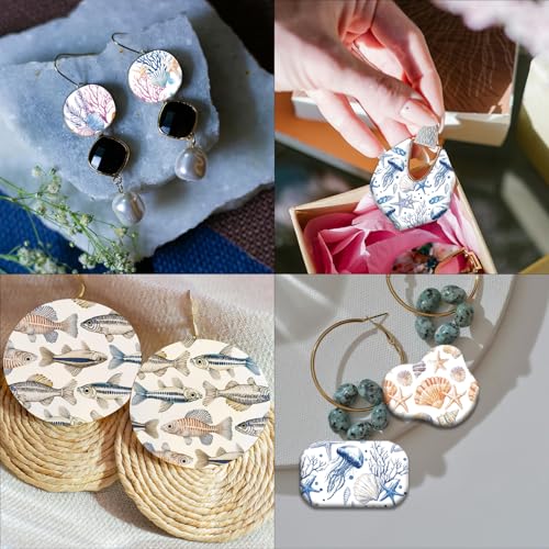 OLYCRAFT 24Pcs Ocean Clay Transfer Paper 4 Styles Transfer Paper for Polymer Shells Fish Polymer Clay Transfer Sheets Ocean Theme Small Transfer Paper for Clay Earrings Jewelry Making