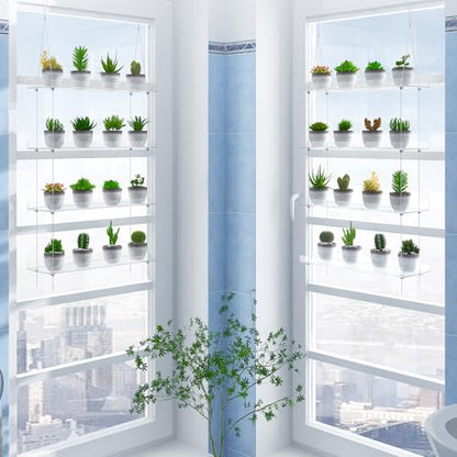 OtNiap Clear Hanging Window Plant Shelves, 2-Pack 4-Tier, 16-Inch Stand | Adjustable Indoor wall plant holder for herbs, microgreens and potted plants. Maximizes window space while displaying plants - size: 2 Pack-4 Tier