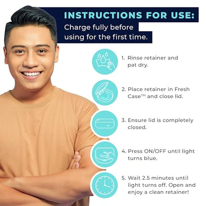 FRESH KNIGHT UVC Retainer Cleaner & Denture Cleaner - UV Retainer Case - Ideal for Invisalign & Mouth Guards - White UV Retainer Container - Convenient Travel Size - color: Platinum UV