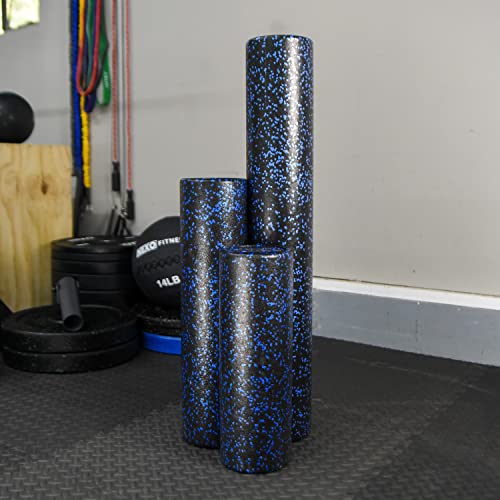 High-Density Round Foam Roller for Muscle Soreness Recovery, Exercise, Massage - 18", 24", 36" Blue Fleck (36 Inch) - size: 36 Inch