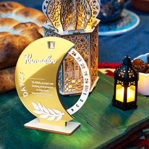 Ramadan Countdown Calendar, Rotatable 30 Days Til Eid, Eid Mubarak Advent Countdown Calendar Rotate Moon Shaped Eid Calendar for islamic Home Party Decorations