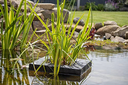 PondH2o 14" (35cm) Square Floating Aquatic Water Garden Pond Woven Fabric Planter Baskets, Floatable Aquatic Plant Flower Islands for Ponds and Water Features | Value 2 Pack