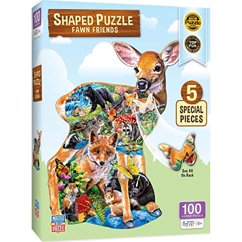MasterPieces 100 Piece Shaped Jigsaw Puzzle for Kids - Fawn Friends - 14"x19" - style: Fawn Friends