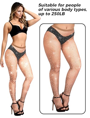 Buauty Black Fishnet Stockings for Women, Fishnet Tights Plus Size One Size Fit All - color: Rhinestone-nude, size: One Size