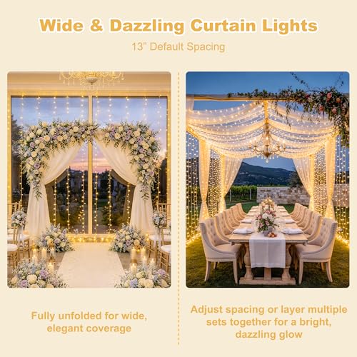 JMEXSUSS 600 LED Curtain Lights, String Lights for Bedroom,9.5ft x 19.6ft - color: *Warm White, size: 600 LED