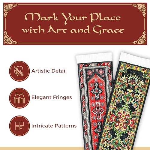Oriental Carpet Bookmarks Kajara - Authentic Woven Carpet - Rug Bookmarks - Beautiful, Elegant, High Quality, Woven Cloth! Best Gifts for Men Women Adults Teens Teachers & Librarians!