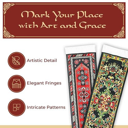 Oriental Carpet Bookmarks Kajara - Authentic Woven Carpet - Rug Bookmarks - Beautiful, Elegant, High Quality, Woven Cloth! Best Gifts for Men Women Adults Teens Teachers & Librarians!