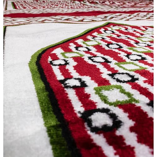 Modefa Turkish Islamic Prayer Rug - Large Gathering & Group Praying Carpet - Wide Plush Velvet Praying Mat - Multi Person Muslim Janamaz Sajada for Family - 16 Person (Geometric Red)