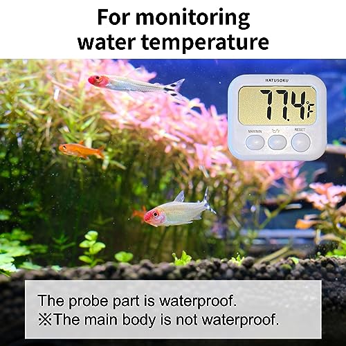 HATUSOKU Digital Thermometer with External Sensor, Magnet, Suction Cup, Water Thermometer, Aquarium, Refrigerator, Freezer (White) - color: White