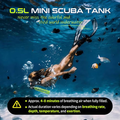 GOYOJO Mini Scuba Tank, Portable Diving Lung Air Tank with DOT Certified | Refillable Emergency Backup Pony Bottle for Snorkeling, Underwater Breathing, Training - color: 0.5L Turquoise Blue
