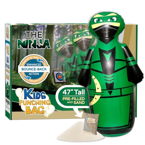 INFLATABLE DUDES Green Ninja Toy 47” - Kids Punching Bag | Sand-Base | Bop Bag, Pre-filled with Sand, Inflatable Toy, Punching Bag for Kids, Enhanced Bounce-Back Action, Indoor/Outdoor - color: Green Archer Standard Ninja | Pre-filled with Sand