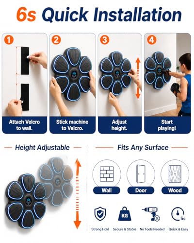 Music Boxing Machine for Kids-Interactive Wall Mounted Punching Target with Sound & Lights,Smart Boxing Trainer Machine Fitness Game Gymnastics Equipment for Home,Birthday Gift for Boys Girls Age 3-12 - color: 6 Strike Points-Teens 12+