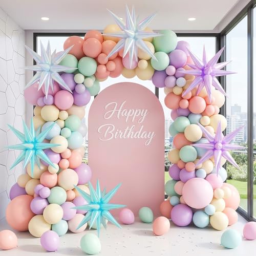 6 Pcs Iridescent Explosion Star Foil Balloons Birthday Mermaid Decor - color: Iridescent Blue Purple