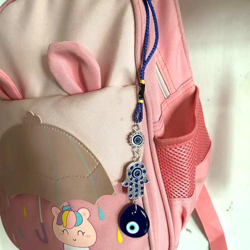 Fatima Hamsa Glass keychain Drop Shape Devil's Eye Pendant Charms Lucky Keyrings Car Ornament