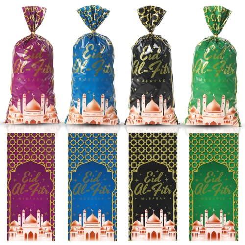 eowqeiur 100 PCS Eid Goodie Bags(5x11 Inch) with Ties for Candy Goodie Treat Snack Goody Cookie Small Gifts Wrap Ramadan Baggies Pouch Eid Mubarak Party Favors Supplies Decor - color: 100 Ramadan bags