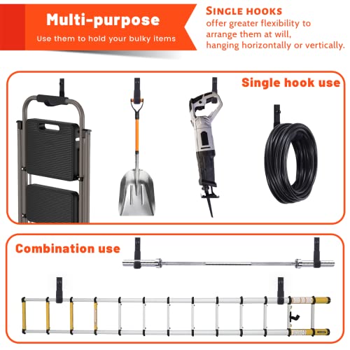 4 Pack Garage Storage Hooks, Ladder Hangers, Steel Wall Mount Hooks, Utility Hooks for Hanging Heavy Duty Shed Tools, Ropes, Garden Hoses, Shovel, Bulk Items, etc.（88lbs, 4Inch） - size: 4 Pack (4 inch)