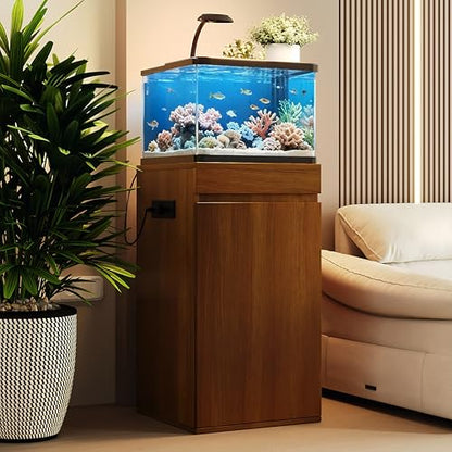 10-15 Gallon Aquarium Fish Tank Stand with Power Outlet, Small Terrarium Stand Cabinet with Adjustable Shelves, Storage Cabinet for Turtle Tank & Reptile Terrarium, 330LBS (Brown) - color: Brown