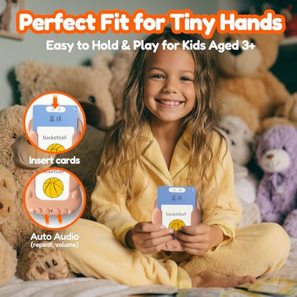 Talking Flash Cards Bilingual for Toddlers - Chinese English Flashcards for Kids Adults, Test Mode, Pocket Speech Children, Interactive Vocabulary Learning, Audible Gift Boy Girl (Mandarin) - color: Mandarin