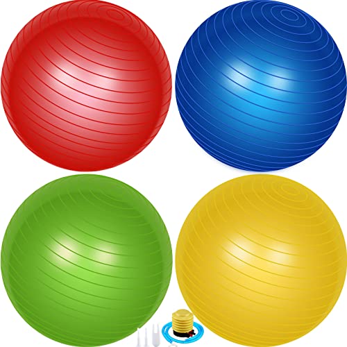 Leyndo 4 Pcs Yoga Exercise Ball Pilates Pregnancy Birthing Fitness Ball with Quick Pump Anti Burst for Improved Posture, Balance, Yoga, Pilates, Training, 4 Colors - size: 30 Inch