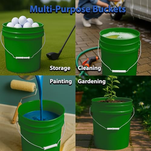 5-Gallon Bucket with Airtight Lid – Made in USA, Food Grade BPA Free Plastic, Heavy Duty Multi-Use, Metal Handle with Grip, Stackable Storage – Green, 6 Pack - color: Green, size: 6