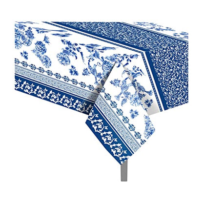 1 Pack Blue and White Porcelain Plastic Tablecloth, 54 x 87 Inch Long Rectangular Reusable Table Cover for Buffet, Chinese Style Birthday Party Holiday Dinner Picnic Wedding Kitchen Event Use - color: Blue and White Porcelain