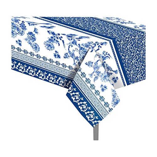 1 Pack Blue and White Porcelain Plastic Tablecloth, 54 x 87 Inch Long Rectangular Reusable Table Cover for Buffet, Chinese Style Birthday Party Holiday Dinner Picnic Wedding Kitchen Event Use - color: Blue and White Porcelain