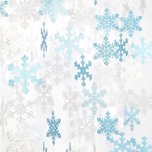 Snowflake-Snow Teal-Silver Christmas Party-Decorations Garland - 6pcs Winter Wonderland Girl Frozen Birthday Hanging Decoration Streamers Banner, Snow White New Year Supplies Holiday Decor Panduola - color: Teal Silver