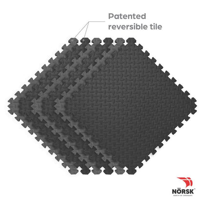 Reversible Exercise Mats 3/4" Thick EVA Interlocking Foam Tiles, Perfect Home Gym Flooring, 4 Tiles & 8 Trim Pieces, 16 Sq. Ft. 24"x24", Gray/Black - color: Gray/Black, size: 4 Tiles - 16 Sq. Ft.