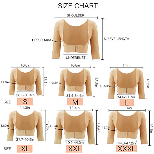 woahee Women's Arm Shaper Plus Size Arm Faja Compression Sleeve Garment Post Surgical Arm Shapewear - color: Nude, size: Small